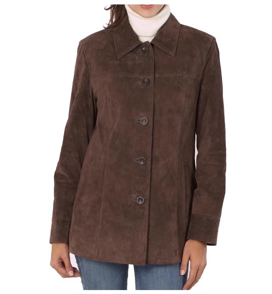Brown leather jacket BGSD Women's Anna Suede Leather Car Coat Brown Small