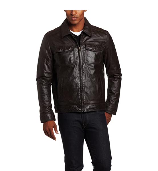 Brown leather jacket Dockers Men's Washed Leather Two-Pocket Moto Jacket