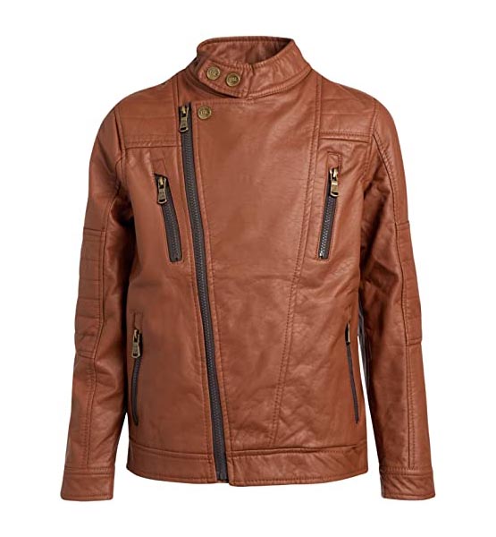 Brown leather jacket Urban Republic Big Boys' Faux Leather Asymmetrical Zipper Moto Jacket (18/20, Cognac)'