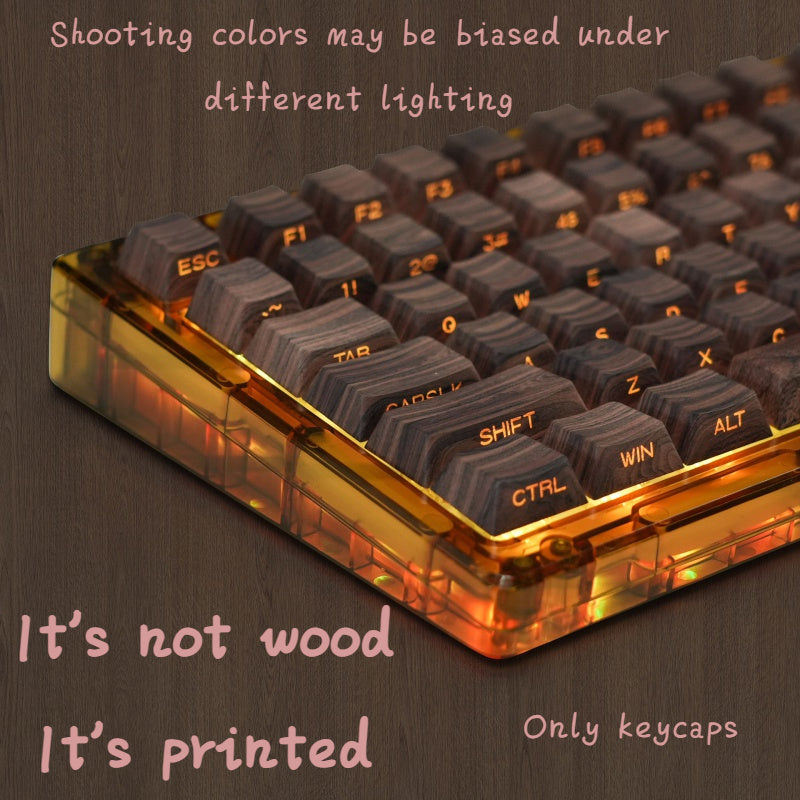 136-Key Rgb Backlit Wooden Patten Keycaps Set - Dye-Sub Pbt, Cherry Profile For Cherry Mx Mechanical Gaming Keyboards