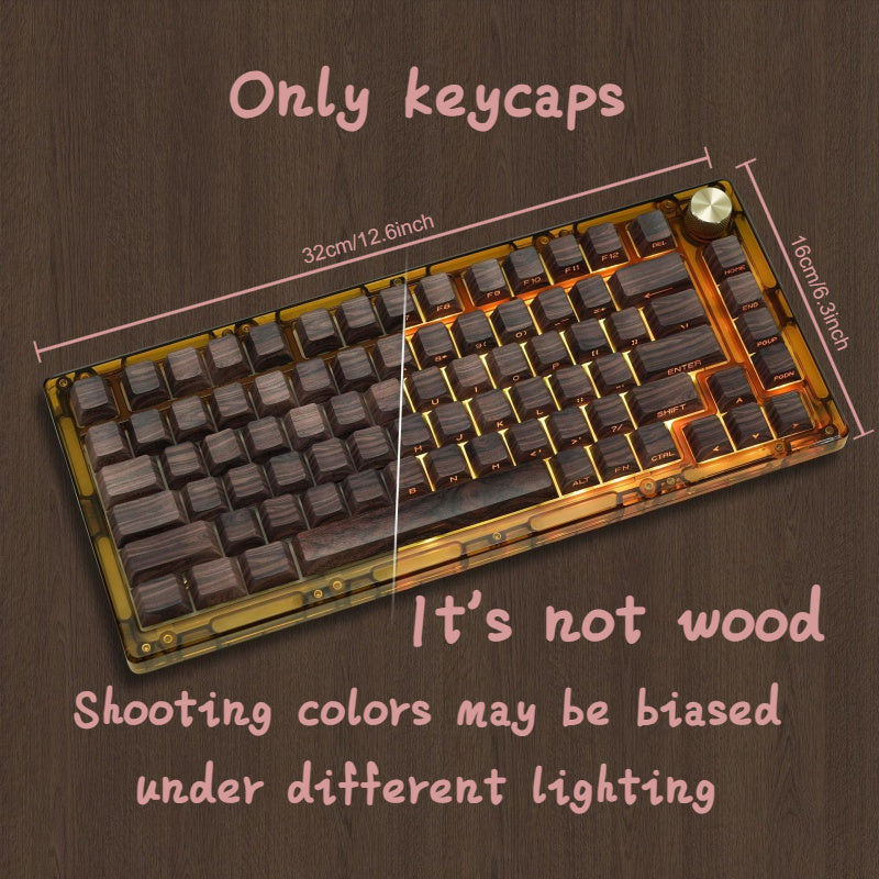 136-Key Rgb Backlit Wooden Patten Keycaps Set - Dye-Sub Pbt, Cherry Profile For Cherry Mx Mechanical Gaming Keyboards