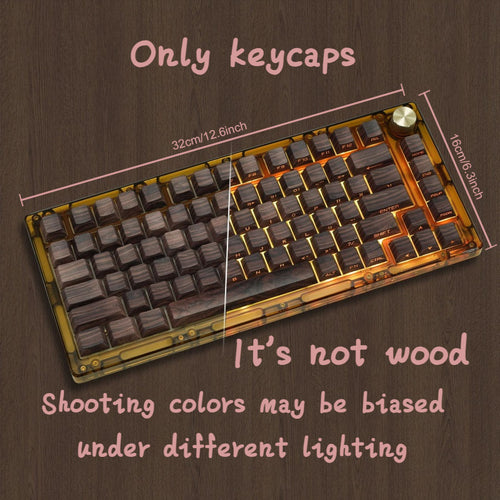 136-Key Rgb Backlit Wooden Patten Keycaps Set - Dye-Sub Pbt, Cherry Profile For Cherry Mx Mechanical Gaming Keyboards