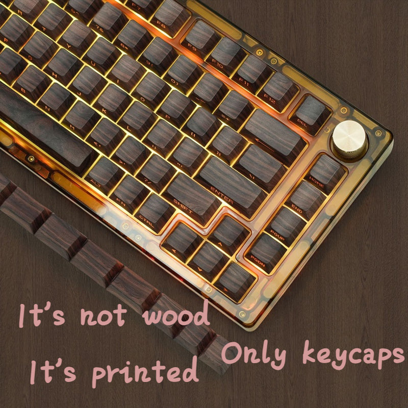 136-Key Rgb Backlit Wooden Patten Keycaps Set - Dye-Sub Pbt, Cherry Profile For Cherry Mx Mechanical Gaming Keyboards