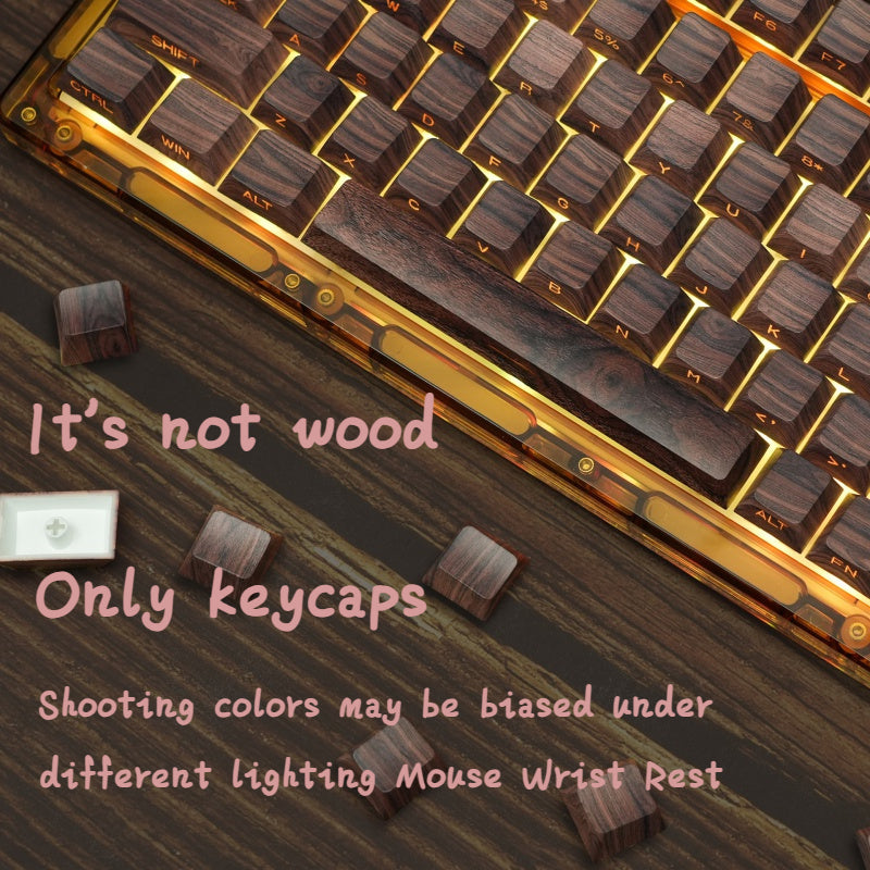 136-Key Rgb Backlit Wooden Patten Keycaps Set - Dye-Sub Pbt, Cherry Profile For Cherry Mx Mechanical Gaming Keyboards