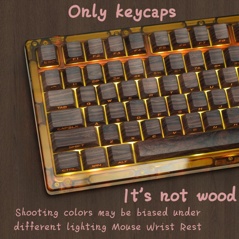 136-Key Rgb Backlit Wooden Patten Keycaps Set - Dye-Sub Pbt, Cherry Profile For Cherry Mx Mechanical Gaming Keyboards