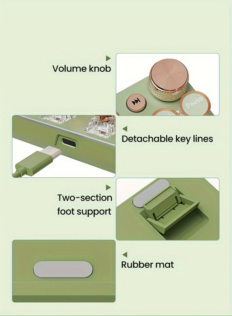 EWEADN Punk Typewriter Mechanical Gaming Keyboard, All-Metal Panel 104Keys Wired Retro Punk Round Keycaps with LED Backlit USB Wired Keyboards, Multimedia knob, Ergonomic Design for Game and Office, for Windows Laptop PC Gree