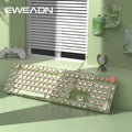 EWEADN Punk Typewriter Mechanical Gaming Keyboard, All-Metal Panel 104Keys Wired Retro Punk Round Keycaps with LED Backlit USB Wired Keyboards, Multimedia knob, Ergonomic Design for Game and Office, for Windows Laptop PC Gree