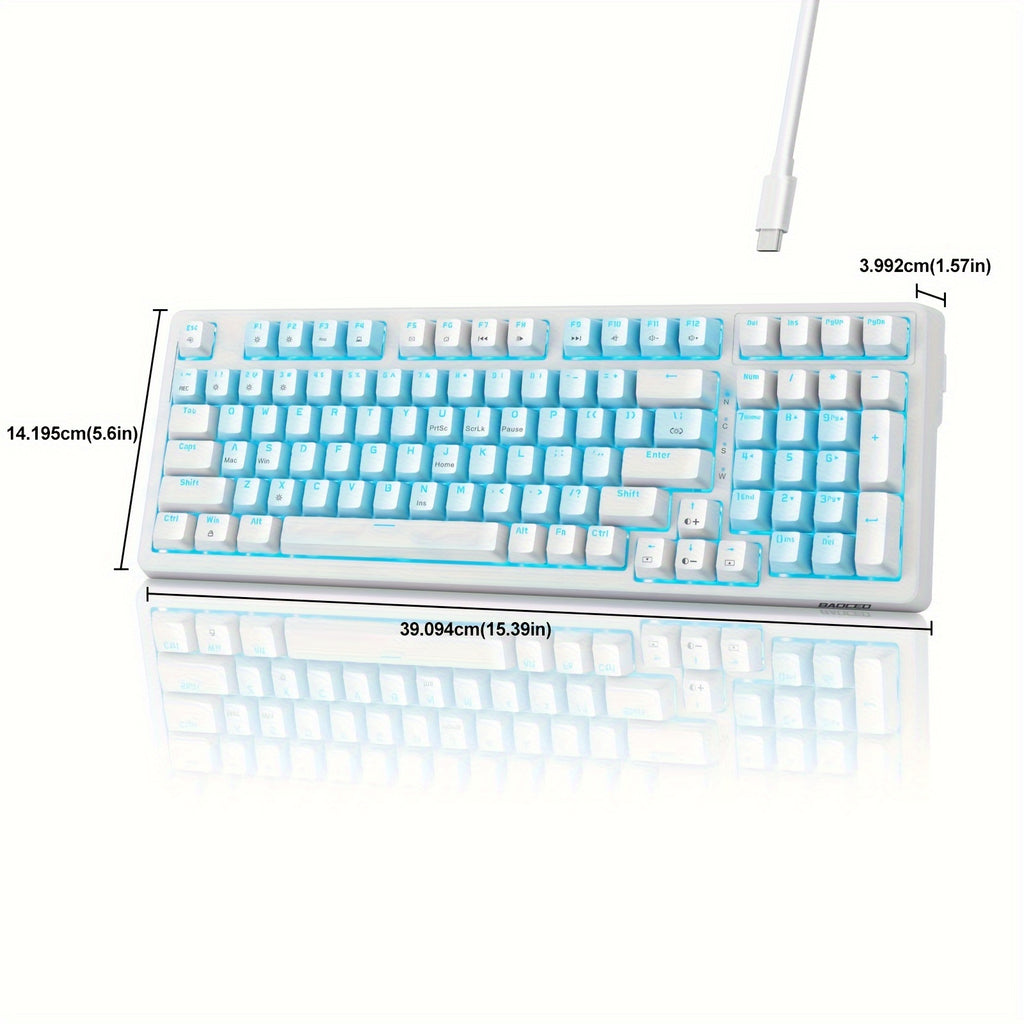 Baoced Mechanical Gaming Keyboard, Full Size 98 Anti-Ghosting Keys Brown Switch Keyboards With ICY Blue Backlight, Wired Detachable USB Type-C Gaming Keyboard With Adjustable Kickstand